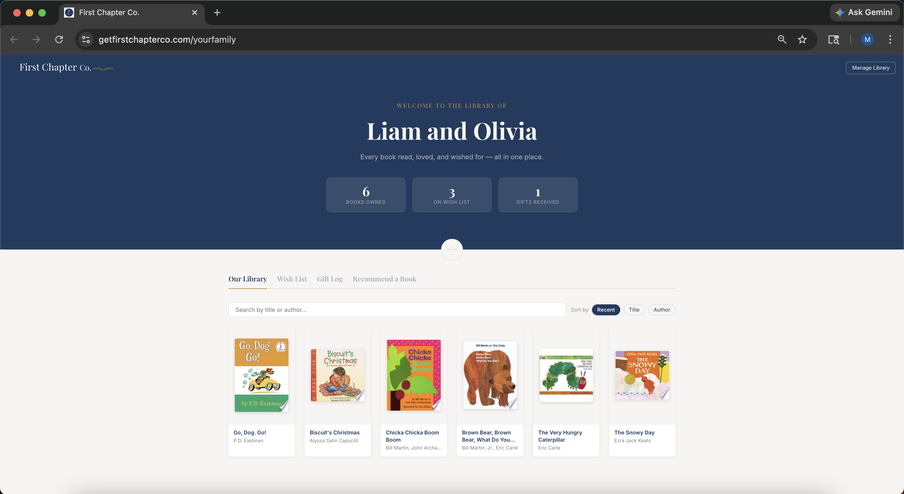 Your whole library in one beautiful page -- books owned, wish list, and gifts received.